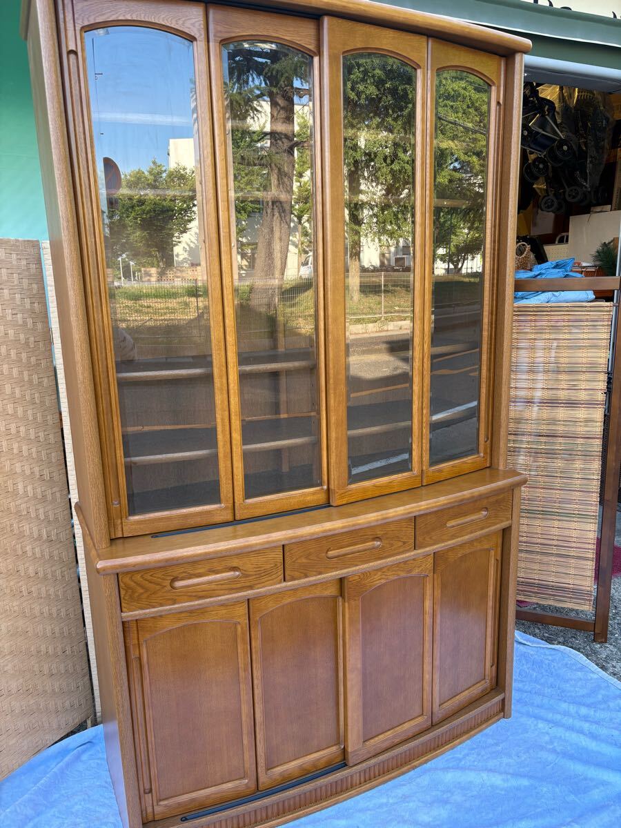 ★大阪/店舗受け取り可★浜本工芸 高級 食器棚 W120㎝ サイドボード ダイニングボード キッチンボード 曲面仕上げ 飾り棚 本棚 食器棚 ★拍卖