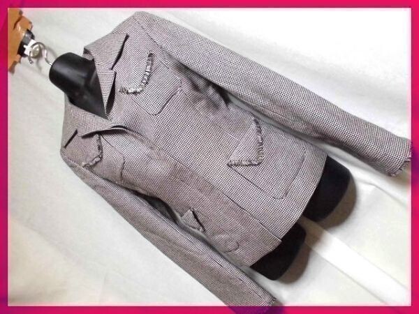 送込♪日本製★エスピエ(ESPIE★シルク25%カジュアル ブレザージャケット★38 黒白 格子柄 ※G4拍卖