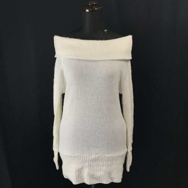 パンプキン/Pumpkin★オフショルダー/長袖セーター【レディースM程度/白/white】チュニック/sweater◆BH350拍卖