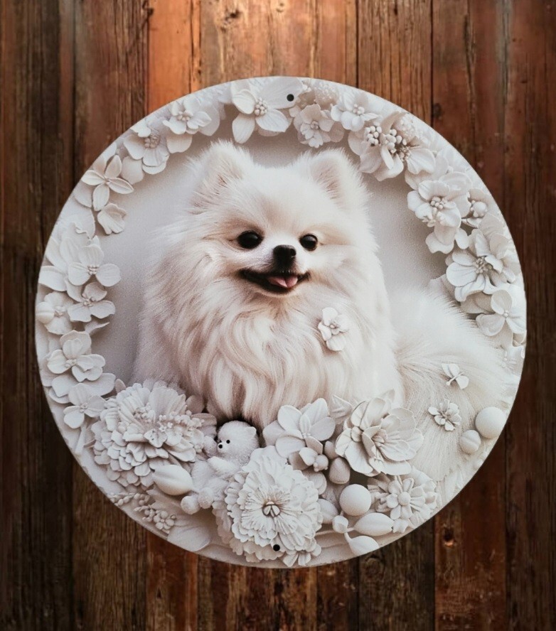 犬の壁飾り メタルウォールアート 白い犬G ポメラニアン 犬の雑貨 HANAKO拍卖