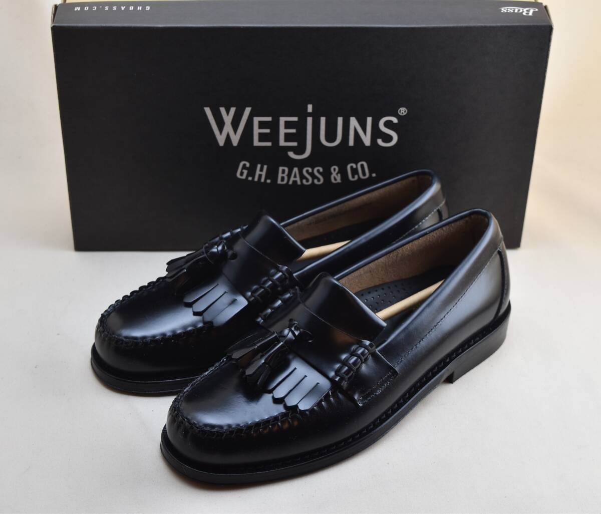G.H BASS バス キルトタッセルローファー LAYTON レイトン ブラックレザー レザーソール US6.5 24-24.5cm相当 未使用品拍卖