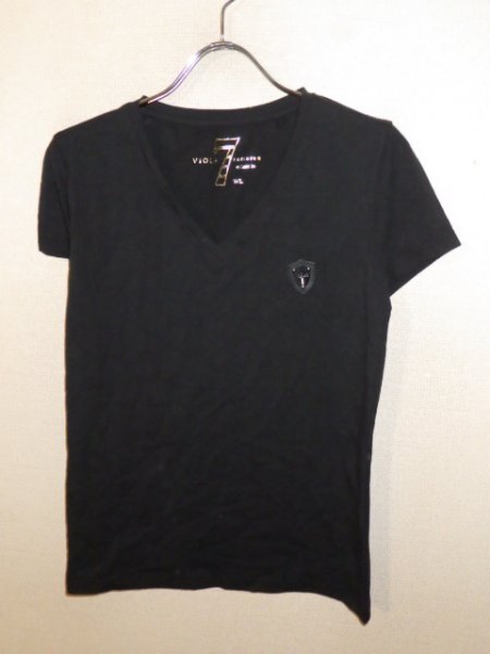 z8901VIOLA★ヴィオラ★ワッペン付き★VネックTシャツ★黒色★サイズL★レア★激安拍卖