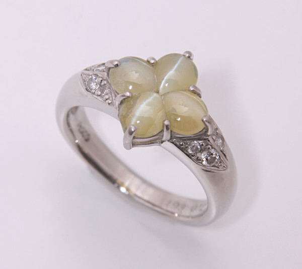 《質屋出品》Pt900★天然クリソベリルキャッツアイ+ダイアモンドリング★C-6189拍卖