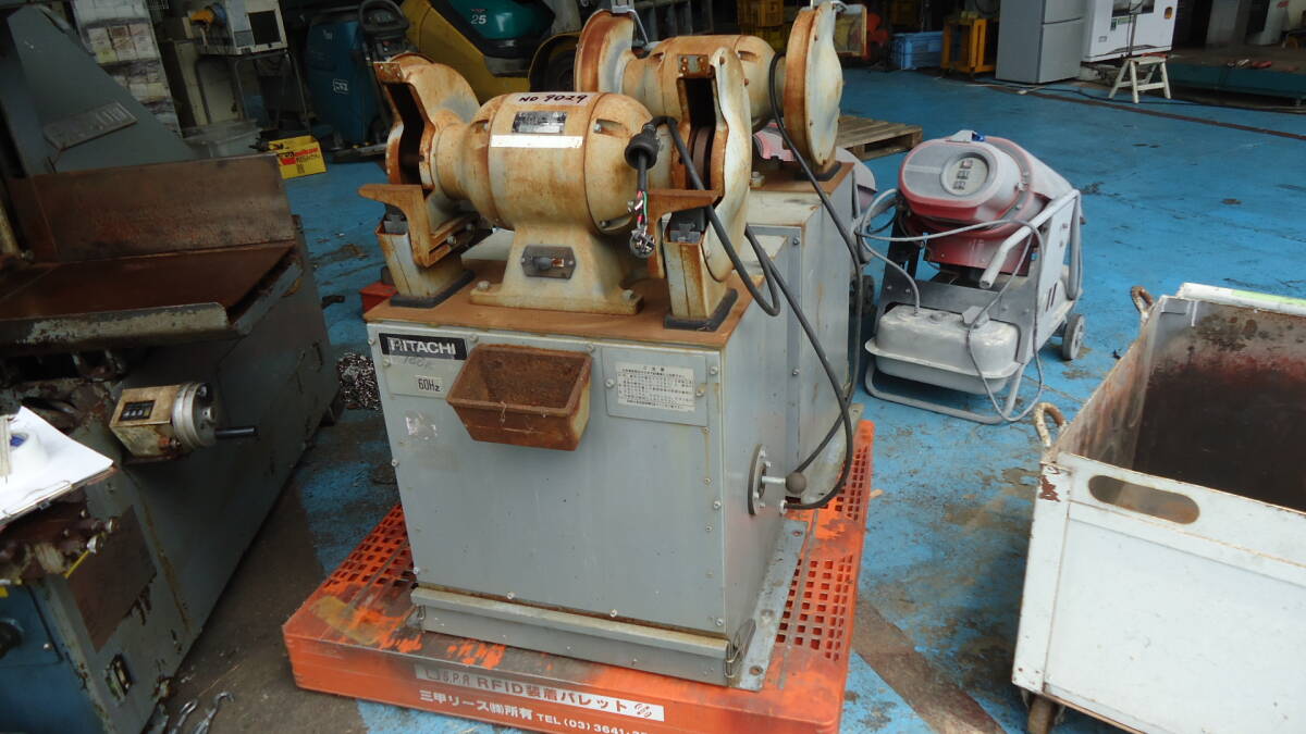 油谷 №9029 両頭グラインダー 両刃グラインダ― 研磨機 鉄工 刃物研ぎ バリ取り 砥石直径305㎜ スタンド付き 中古 大型 研削 集じん機付拍卖