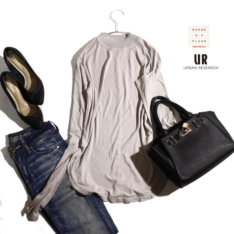 美品 SENSE OF PLACE センスオブプレイス URBAN RESEARCH アーバンリサーチ 薄手 透け 長袖 ロングTシャツ グレー Tシャツ カットソー 綿拍卖