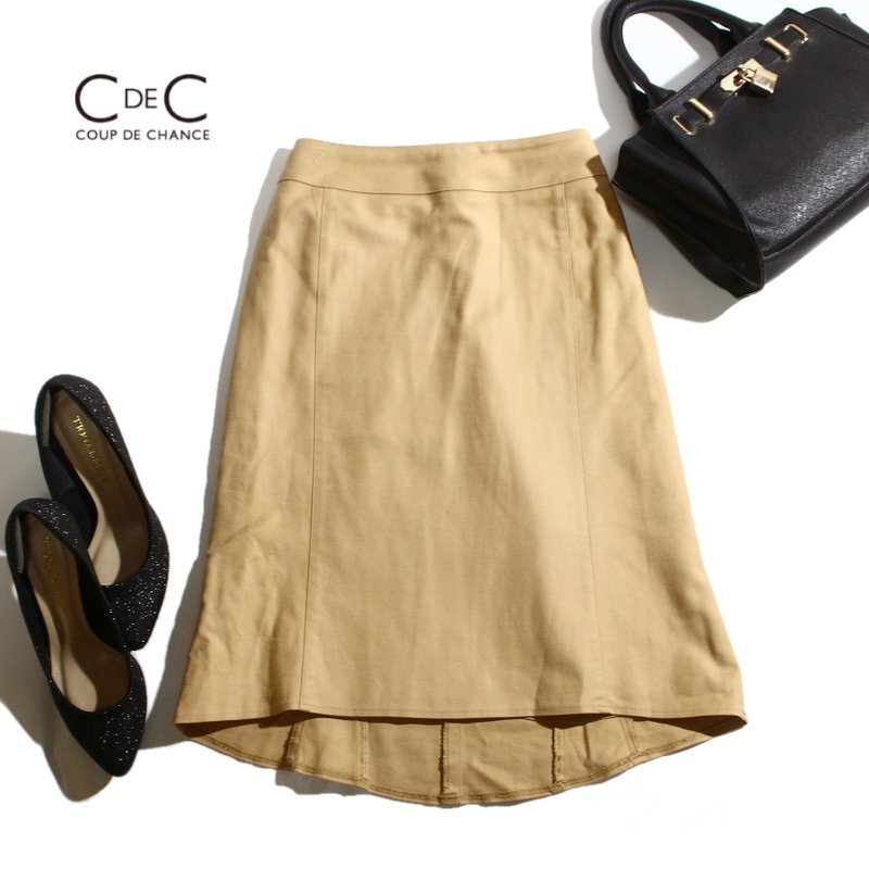 クードシャンス COUP DE CHANCE 株) ワールド 春 夏 ハリ コットン Aライン スカート ベージュ オフィス 通勤 フォーマル ミセス 36 S拍卖