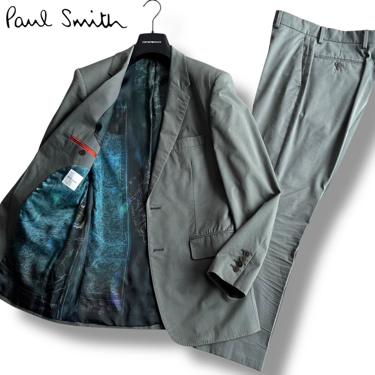 Paul Smith ポールスミス 現行モデル【L】スーツ セットアップ 総裏 総柄 オリーブ カーキ イタリア製生地 BONOTTO 2B 本切羽拍卖