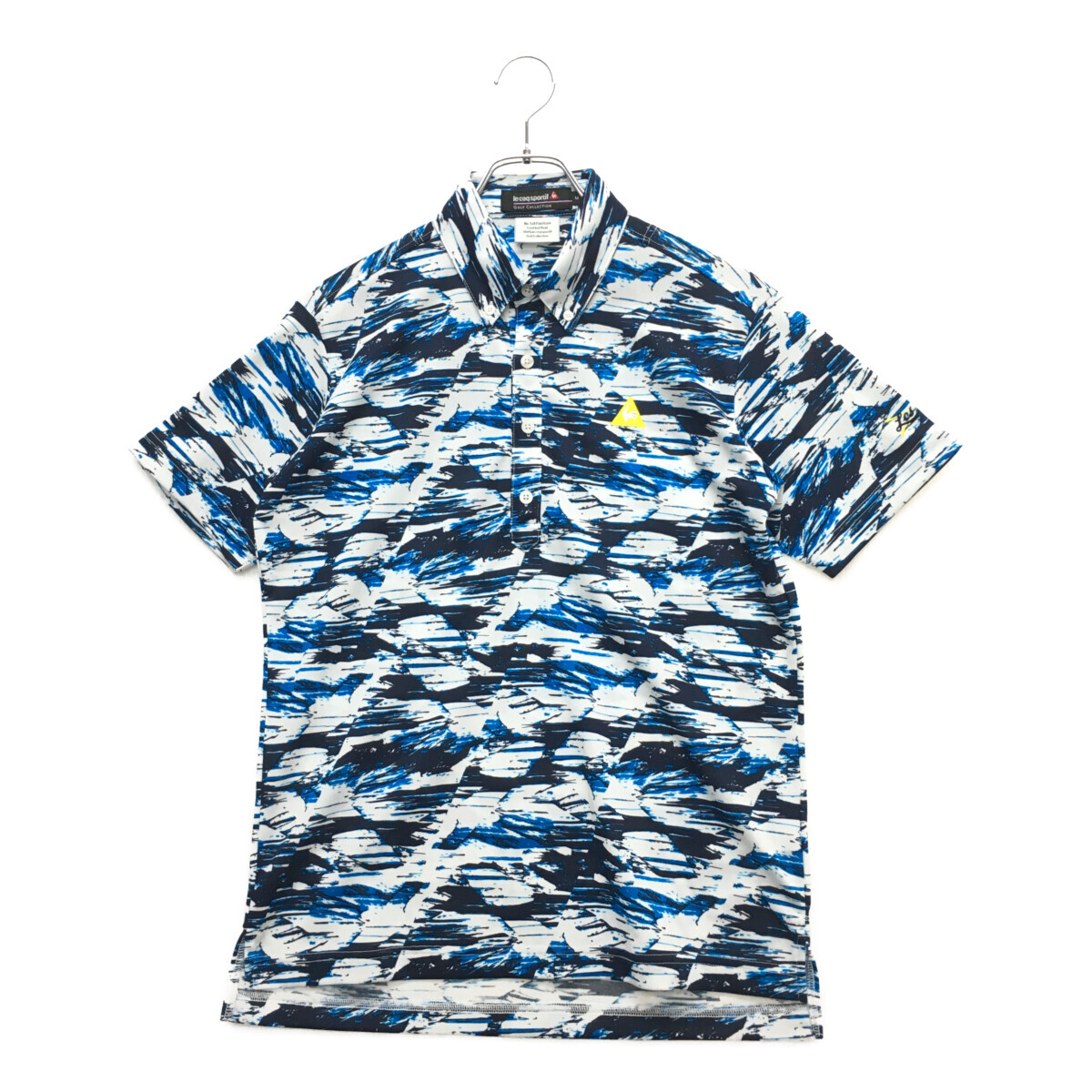 coco 中古【値下げ】 ルコックスポルティフ le coq メンズ 半袖ポロシャツ M 白×紺×青 ボタンダウン レターパックプラス発送可 95829拍卖