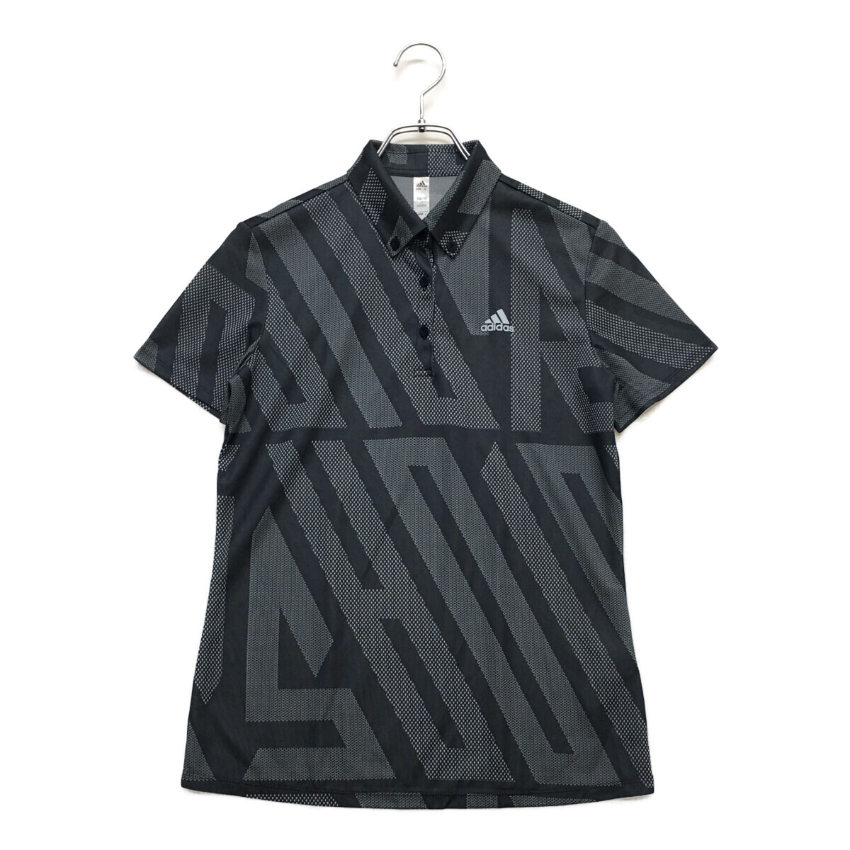 coco 中古【値下げ】 アディダスゴルフ adidas GOLF レディース 半袖ポロシャツ L 紺 ボタンダウン 総柄 ネコパケ発送可 96627拍卖