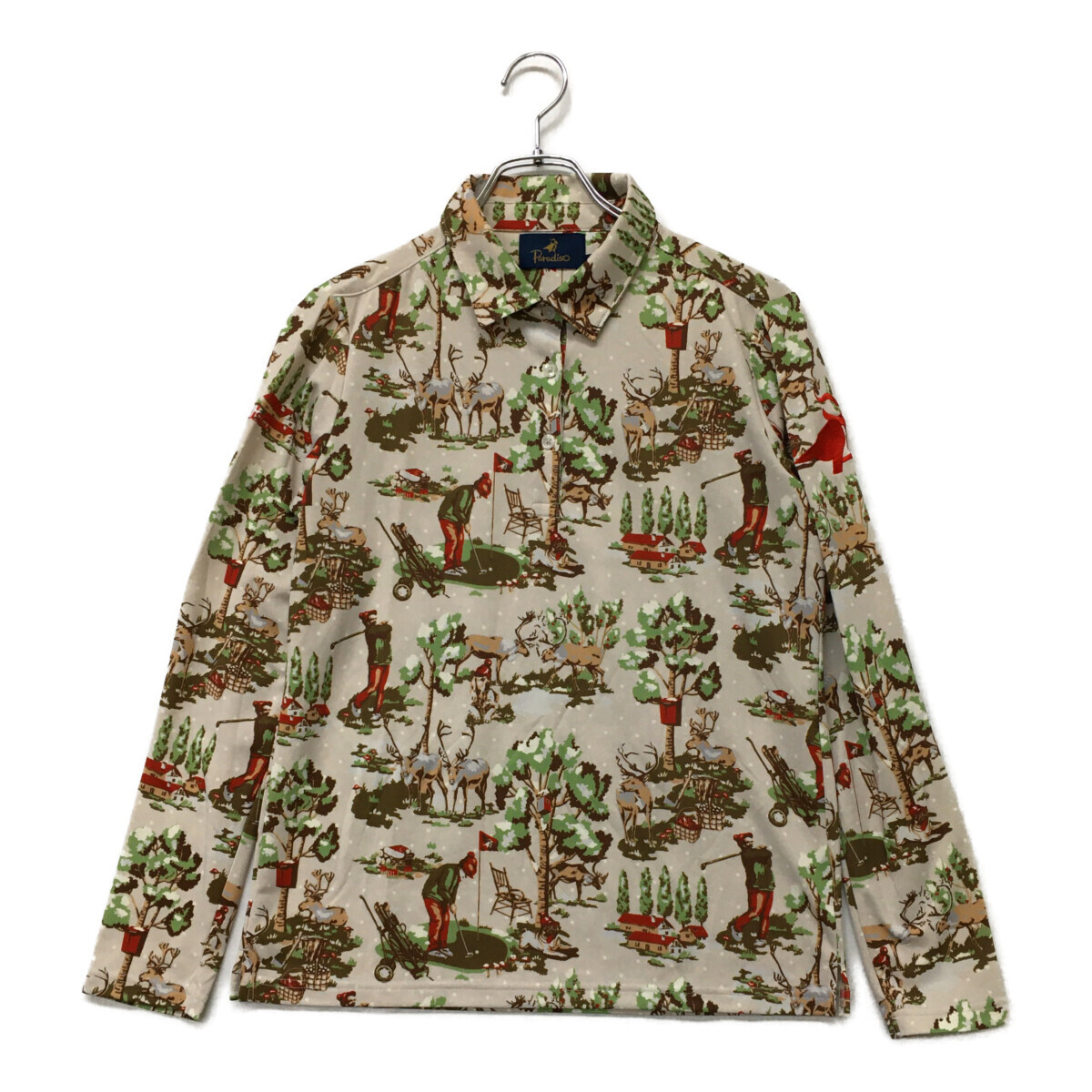 coco 中古【SALE】パラディーゾ PARADISO レディース 長袖ポロシャツ L ベージュ系 薄手 レターパックプラス発送可 112443拍卖