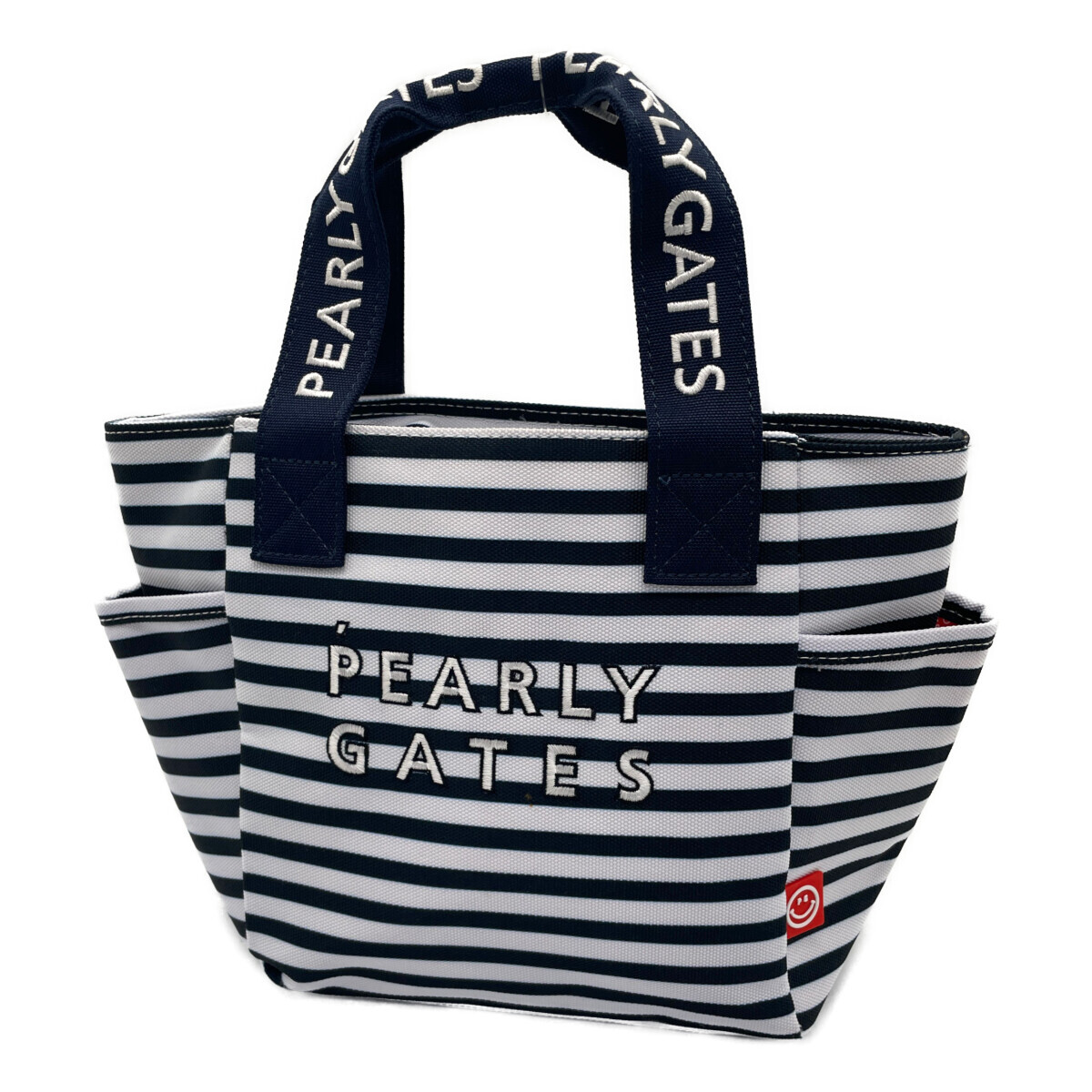coco 中古【SALE】 パーリーゲイツ PEARLY GATES カートバッグ 白×紺 ラウンドバッグ ボーダー柄 トートバッグ 軽量 大容量 K2691拍卖