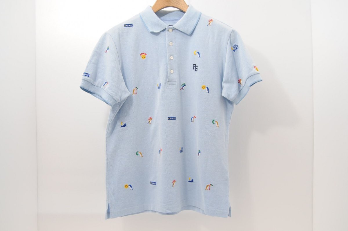 coco 中古【SALE】 パーリーゲイツ PEARLY GATES メンズ 半袖ポロシャツ 5(L) 水色 鹿の子 総柄 レターパックプラス発送可 65817拍卖