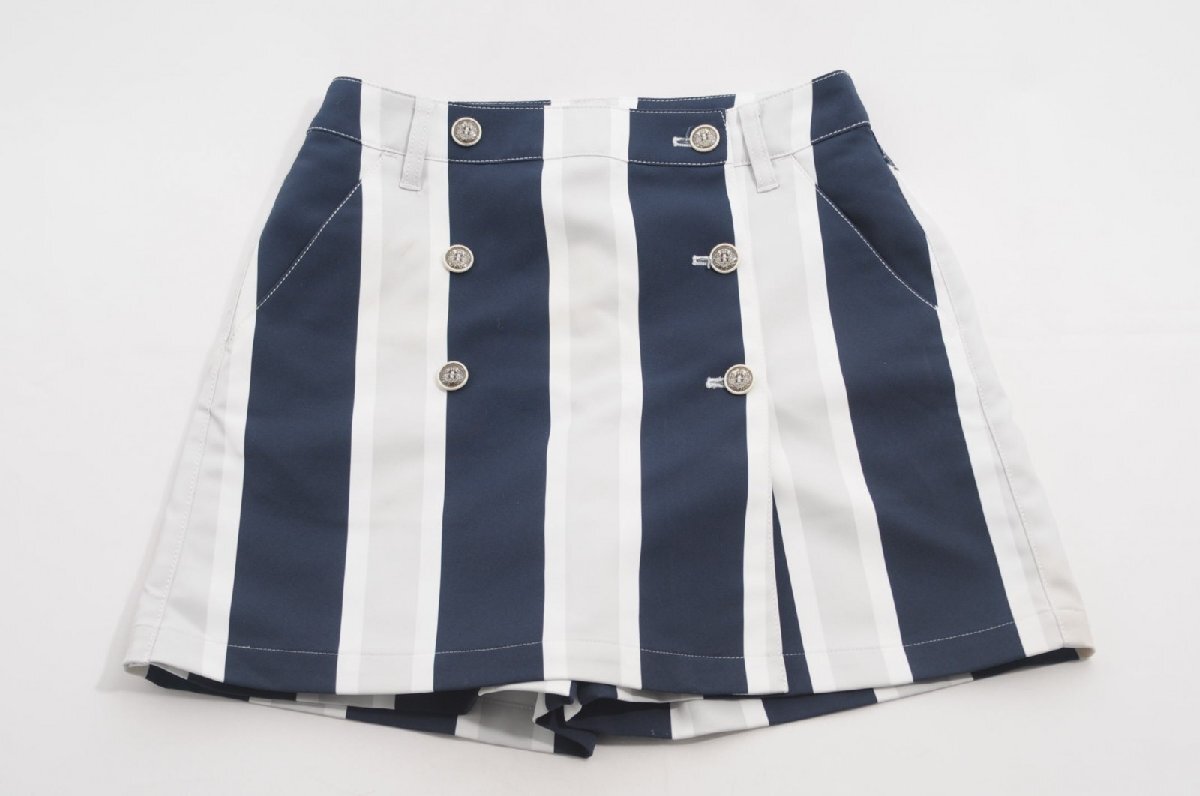 coco 中古【SALE】 マンシングウェア レディース ショートパンツ 7号 紺 ラップ風 ストライプ レターパックプラス発送可 64556拍卖