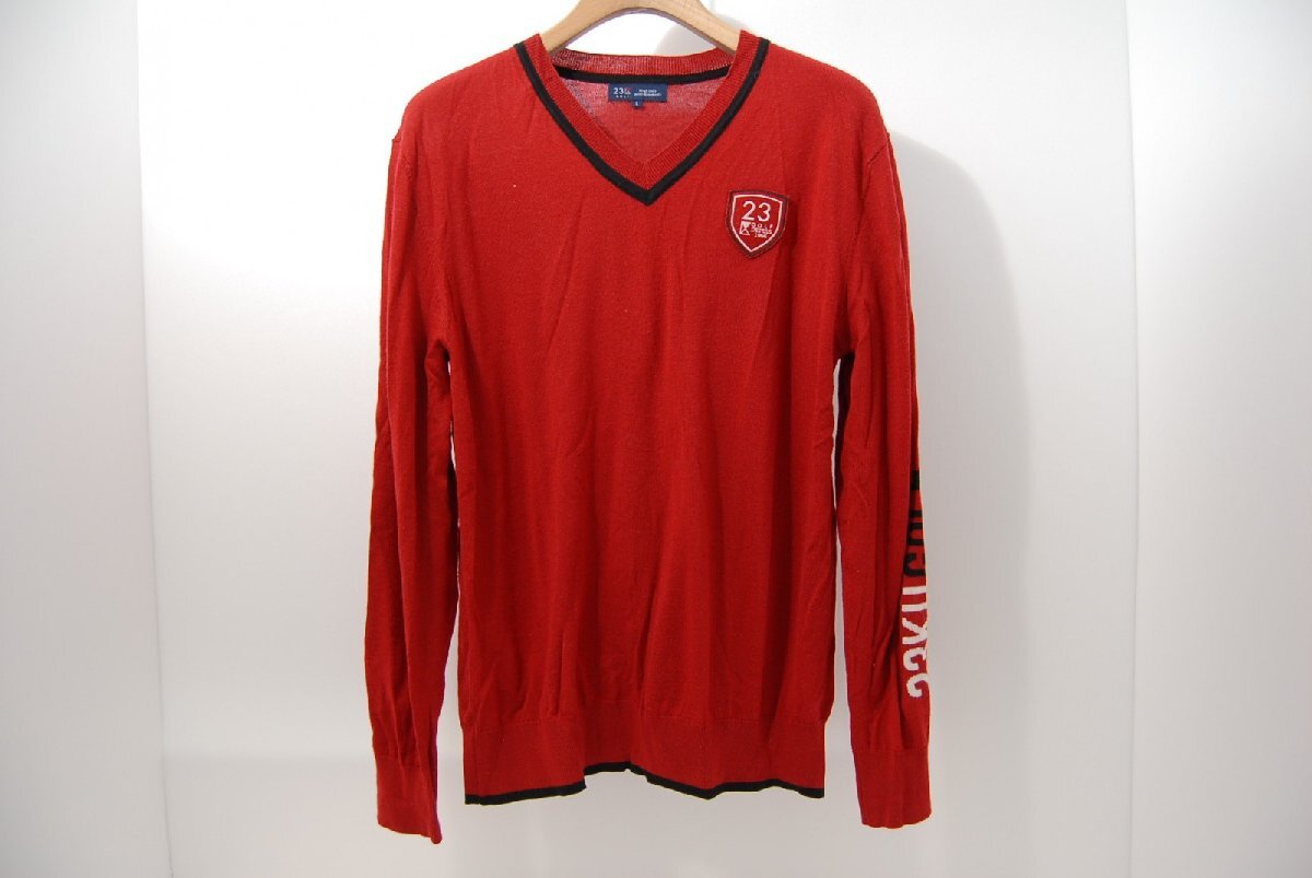 coco 中古【SALE】 23区GOLF メンズ ニット L レッド 赤 長袖Vネックセーター レターパックプラス発送可 56823拍卖