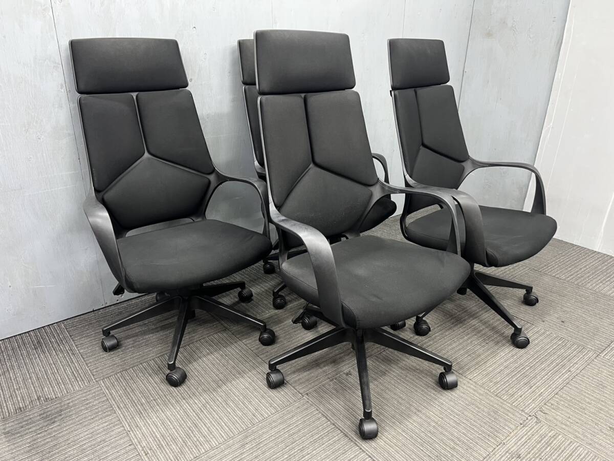 ◆管1964◆自社便対応地域あり◆ベガコーポレーション◆肘付きOAチェアー 4脚セット ハイバック◆会議 ミーティング オフィス◆黒 ブラック拍卖