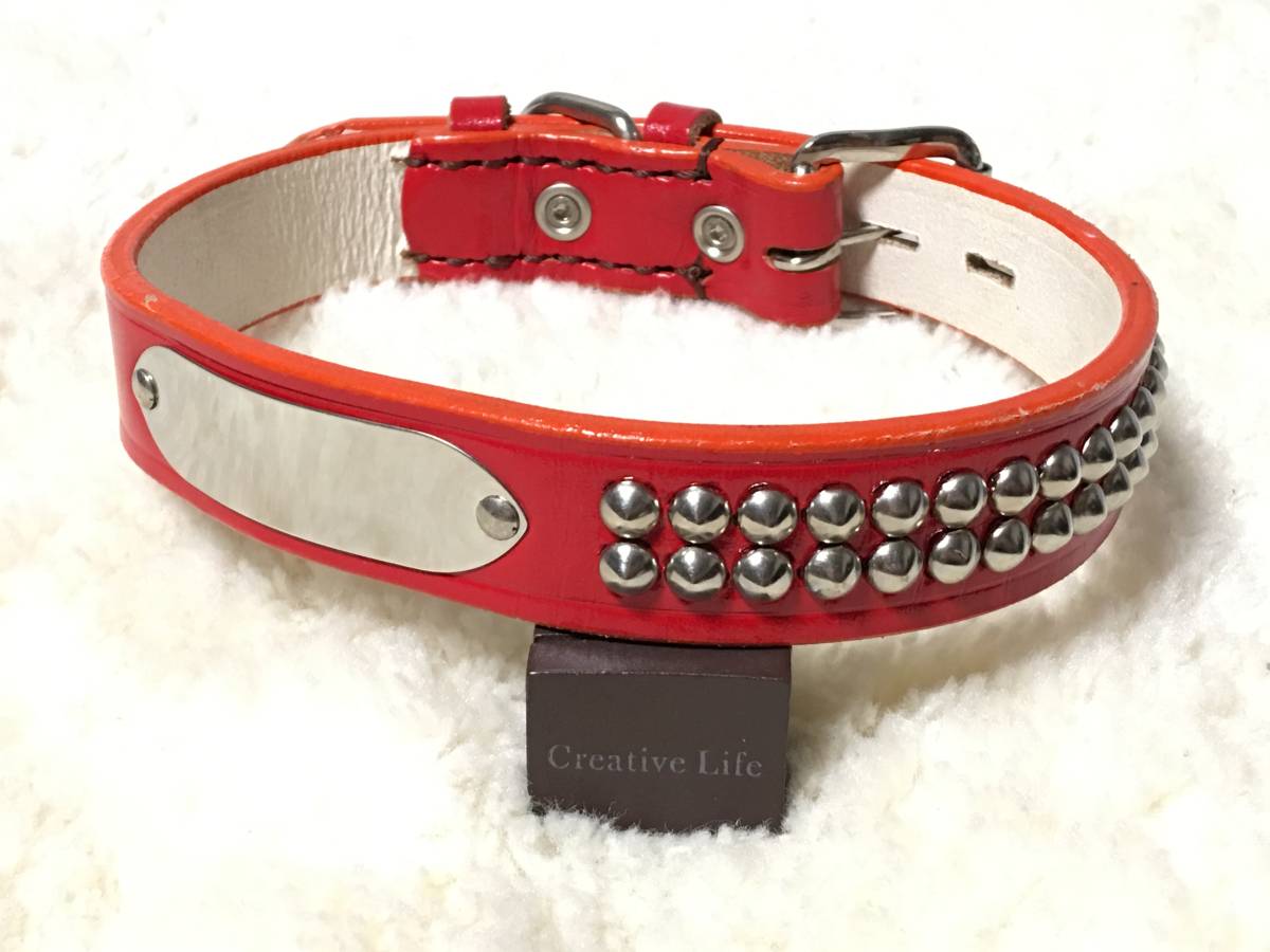 ★同梱お得★♯27-№6・本皮平首輪・赤♪拍卖