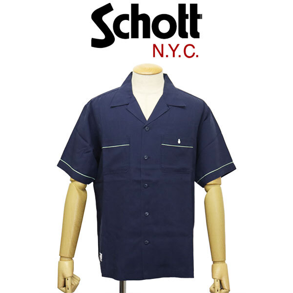 Schott (ショット) 5123012 BOWLING SS SHIRT LEATHER JACKET MAKES A MAN 半袖 刺繍 ボーリングシャツ 120NAVY M拍卖
