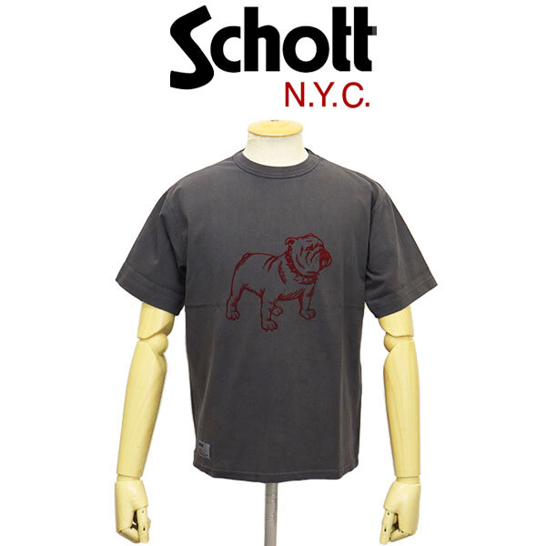 Schott (ショット) 5134034 PIGMENT T-SHIRT FLOCKY BULLDO ピグメント 両面デザインTシャツ フロッキーブルドッグ 010BLACK L拍卖