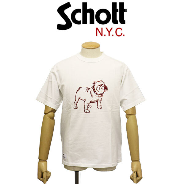 Schott (ショット) 5134034 PIGMENT T-SHIRT FLOCKY BULLDO ピグメント 両面デザインTシャツ フロッキーブルドッグ 030WHITE L拍卖
