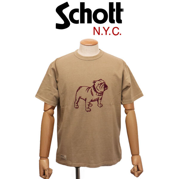 Schott (ショット) 5134034 PIGMENT T-SHIRT FLOCKY BULLDO ピグメント 両面デザインTシャツ フロッキーブルドッグ 040CORAL L拍卖
