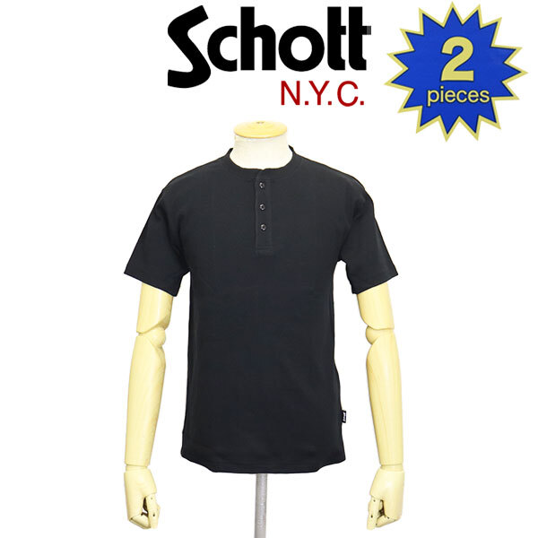Schott (ショット) 5934010 2PACK HENLEY NECK T-SHIRT 2パック ヘンリーネック Tシャツ 010BLACK XL拍卖