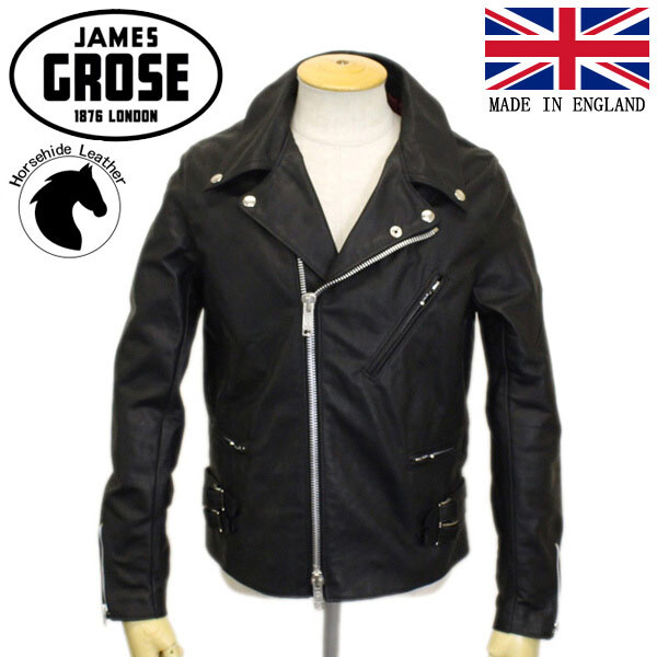 JAMES GROSE (ジェームスグロース) G39-12 MEN'S GEORGIAN HORSE JKT (メンズ ジョージアン ホースハイド レザージャケット) BLACK JG022-3拍卖