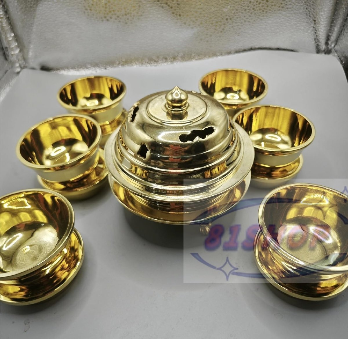 「81SHOP」大々型 真言宗 一面器/火舎香炉/六器/7個一組/仏具用品/仏壇用/真鍮/前具/寺院仏具/密教法具拍卖