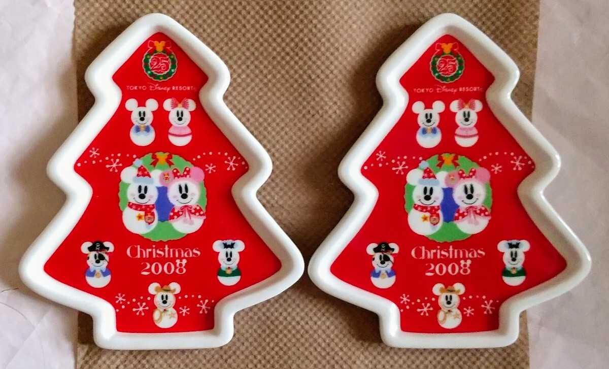 東京ディズニーランド クリスマス2008 スーベニアプレート皿 2枚セット★クリスマスツリー型 雪だるま拍卖