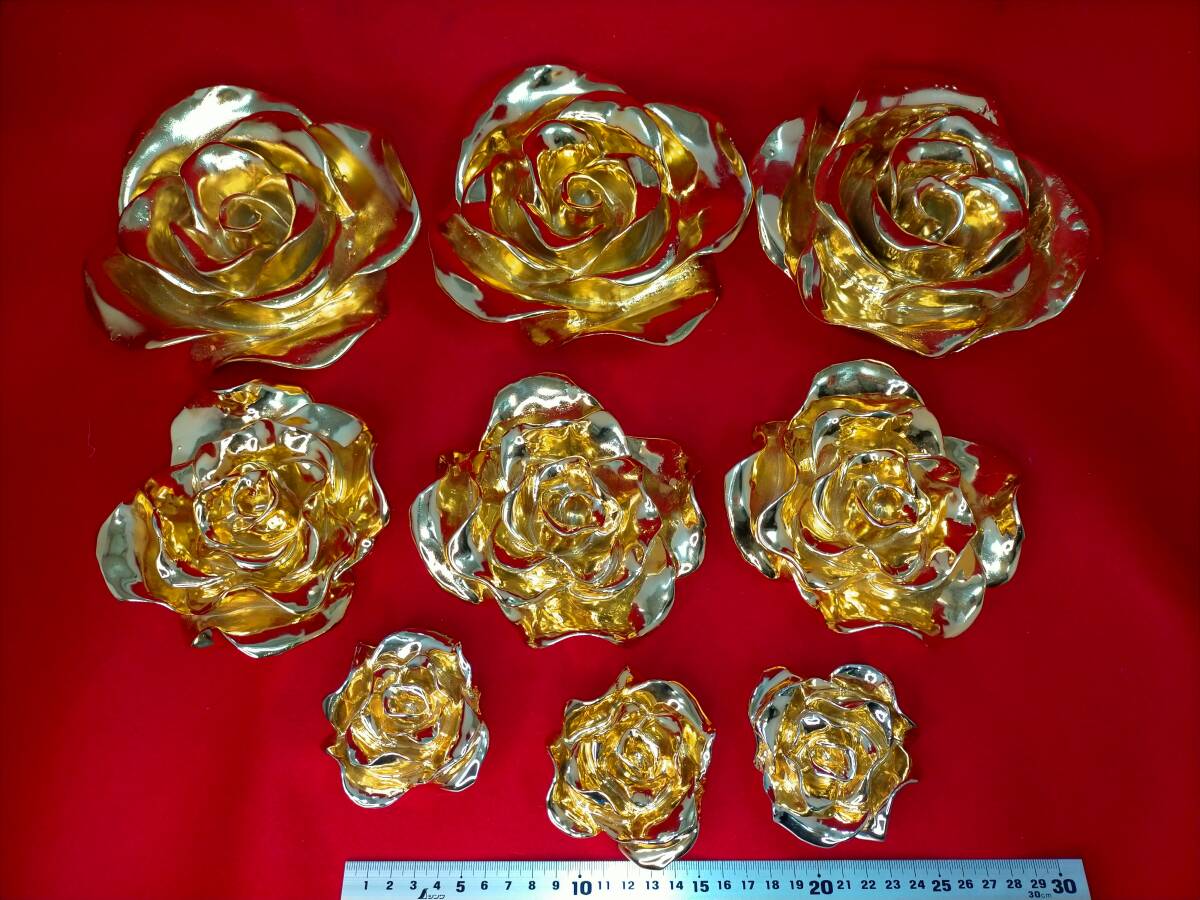 ウォールデコ ゴールドローズ 【大3個・中3個・小3個 9個セット】 壁掛け 置物・拍卖