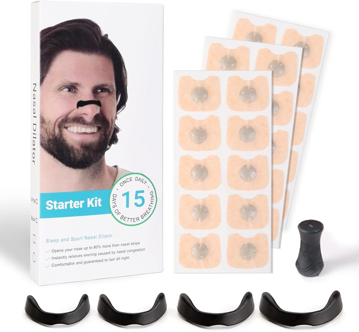 マグネットノーズバンド いびき防止グッズ 鼻腔拡張 磁石 ノーズクリップ 鼻孔拡張 鼻呼吸 鼻づまり改善 15セット ブラック拍卖