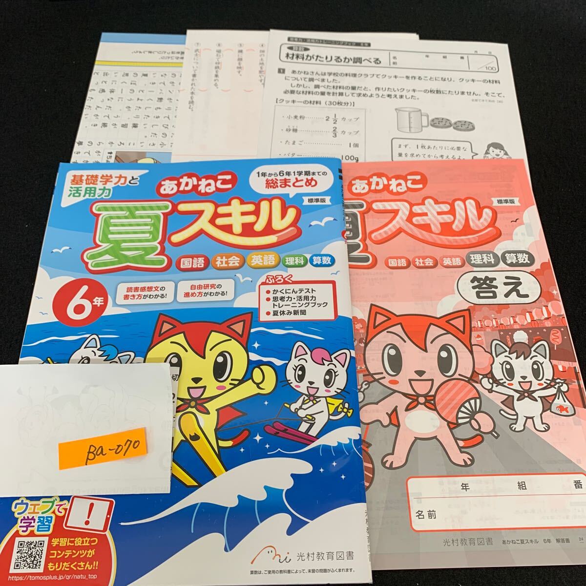 Bb-070/6年生/光村教育図書/小学生 国語 算数 英語 社会 理科 漢字 家庭科 テキスト テスト用紙 教材 文章問題 計算/L11/7060013拍卖