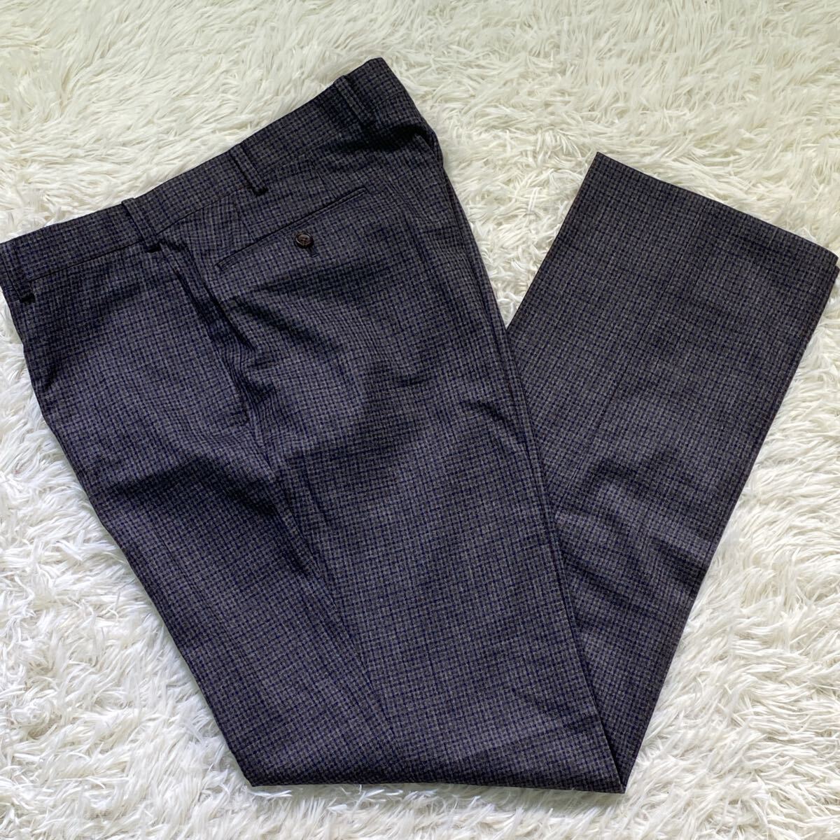 極美品/W91◎マッキントッシュロンドン MACKINTOSH LONDON パンツ スラックス チェック グレー系 super'120s メンズ ビジネス 大きいサイズ拍卖