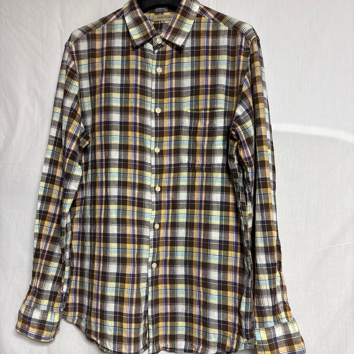 ユニクロ 麻混合シャツ M チェック 状態良好 25-0610ato 拍卖