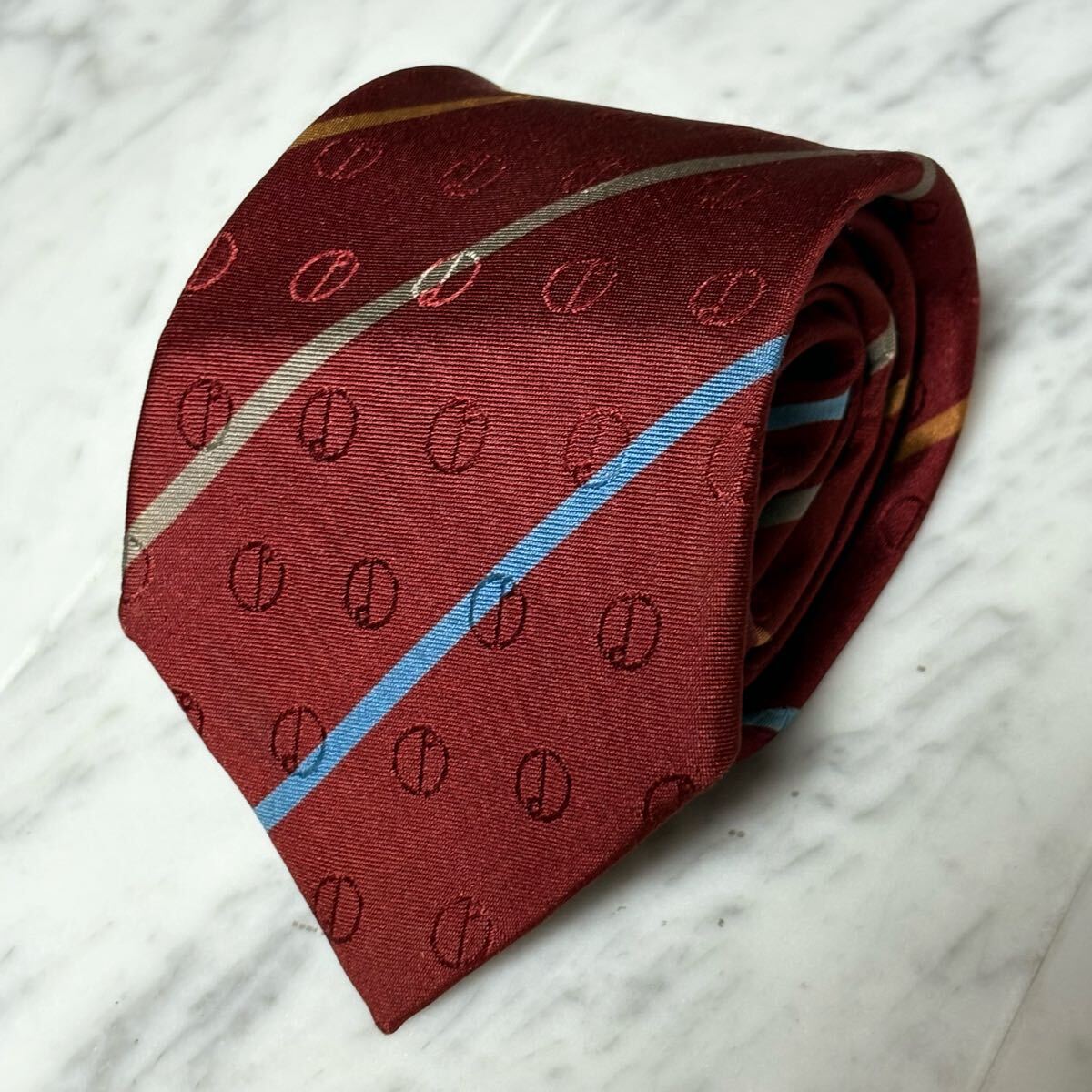 770円~ dunhill ネクタイ レッド ロゴ ストライプ (R5)拍卖