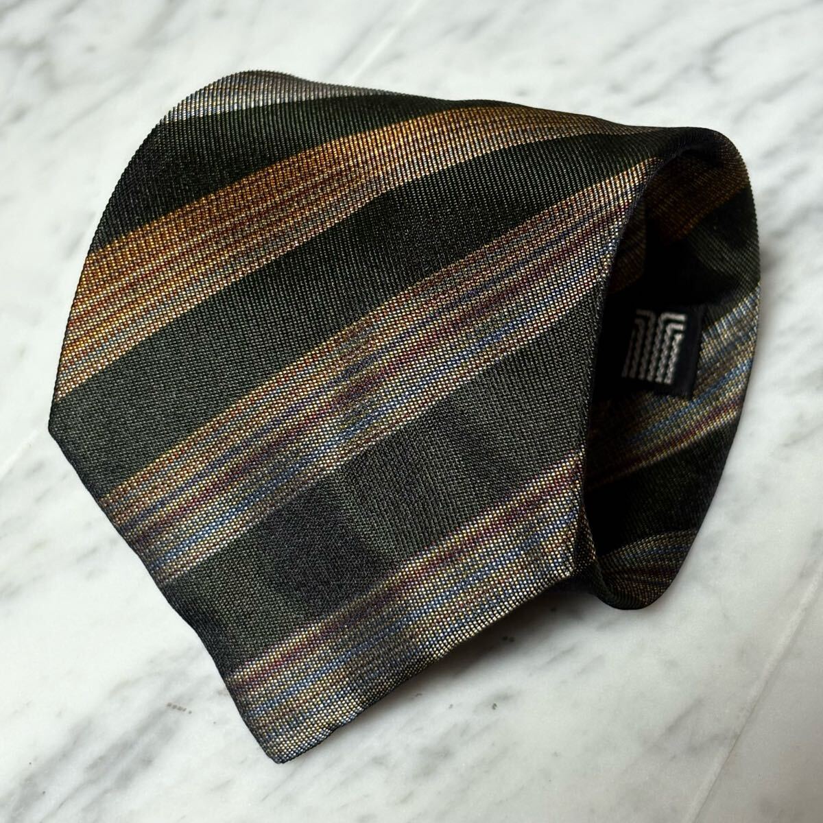 【美品】 999円~ LANVIN ネクタイ ストライプ グリーン系 (GREEN B6)拍卖