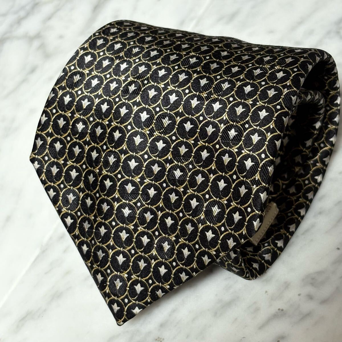 【美品】 999円~ Nina Ricci ネクタイ ブラック グレー ドット パターン柄 (GB3)拍卖