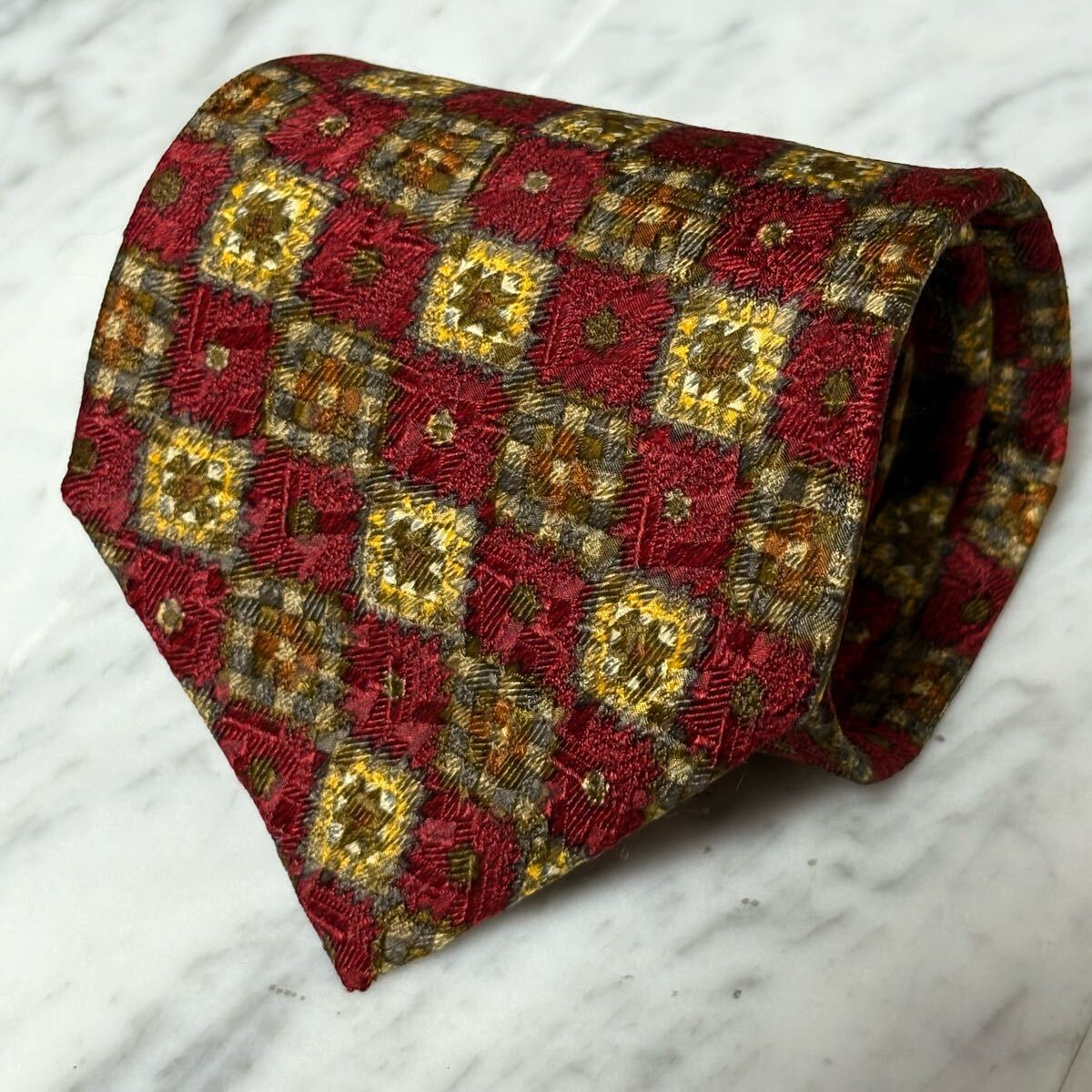 【美品】 999円~ Ermenegildo Zegna ネクタイ レッド ブロックチェック柄 (R7)拍卖