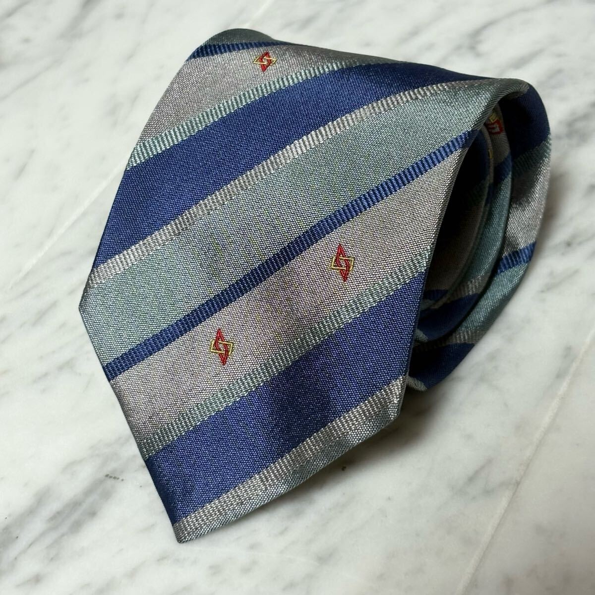 770円~ GIVENCHY ネクタイ ストライプ ブルー系 光沢 ロゴ (B7)拍卖