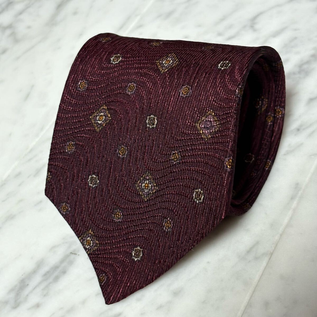 999円~ Christian Dior ネクタイ レッド系 小紋 総柄 (R7)拍卖