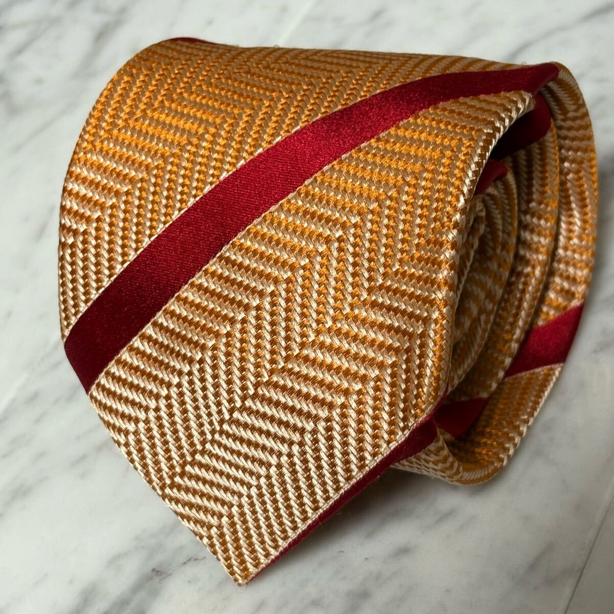 【美品】 999円~ BOSS ネクタイ ストライプ オレンジ レッド (R3)拍卖