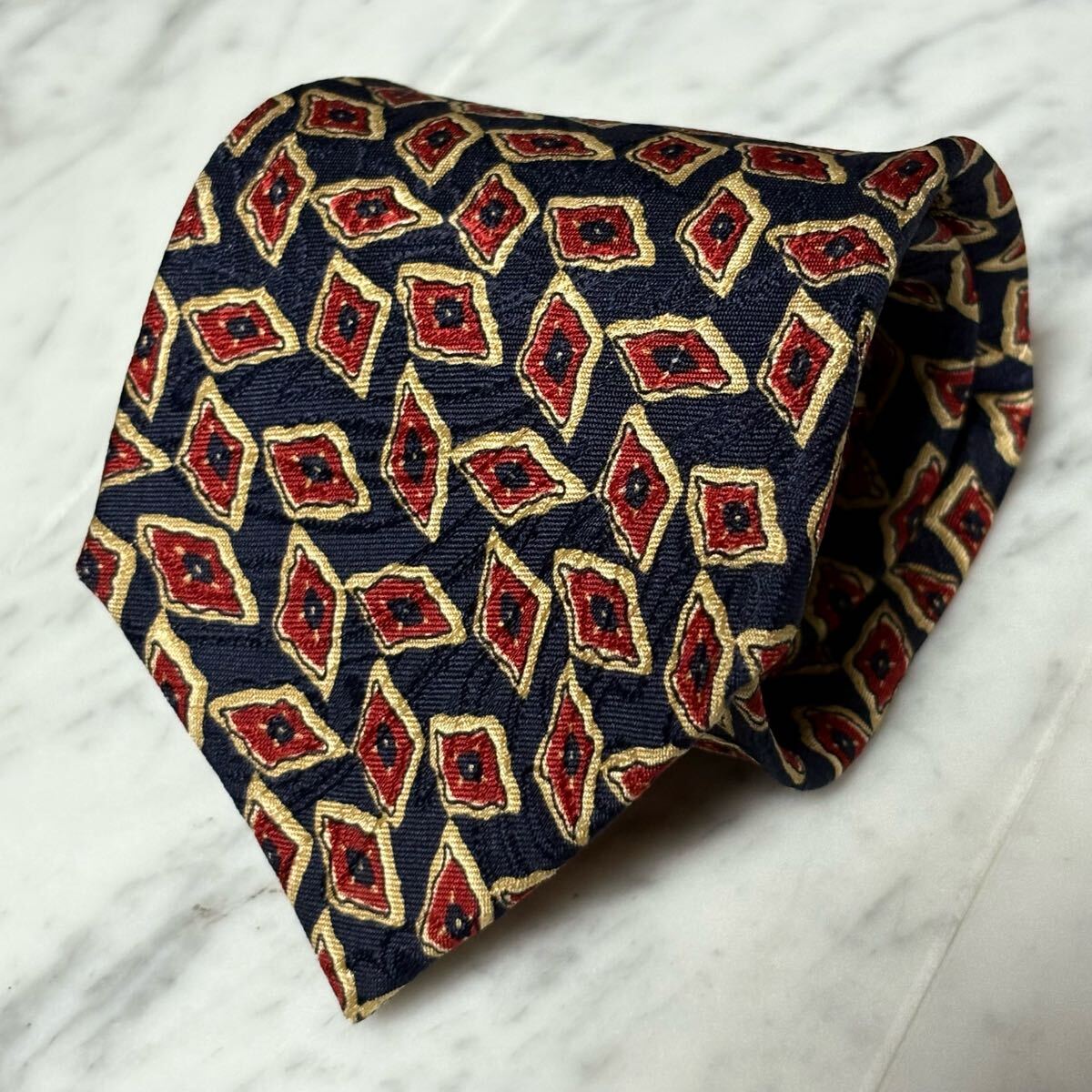 【美品】 999円~ Christian Dior ネクタイ ネイビー レッド 総柄 (B10)拍卖