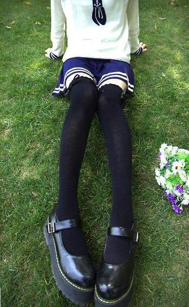 「aaq-a2」 レースリボンニーハイソックス( 黒 )拍卖