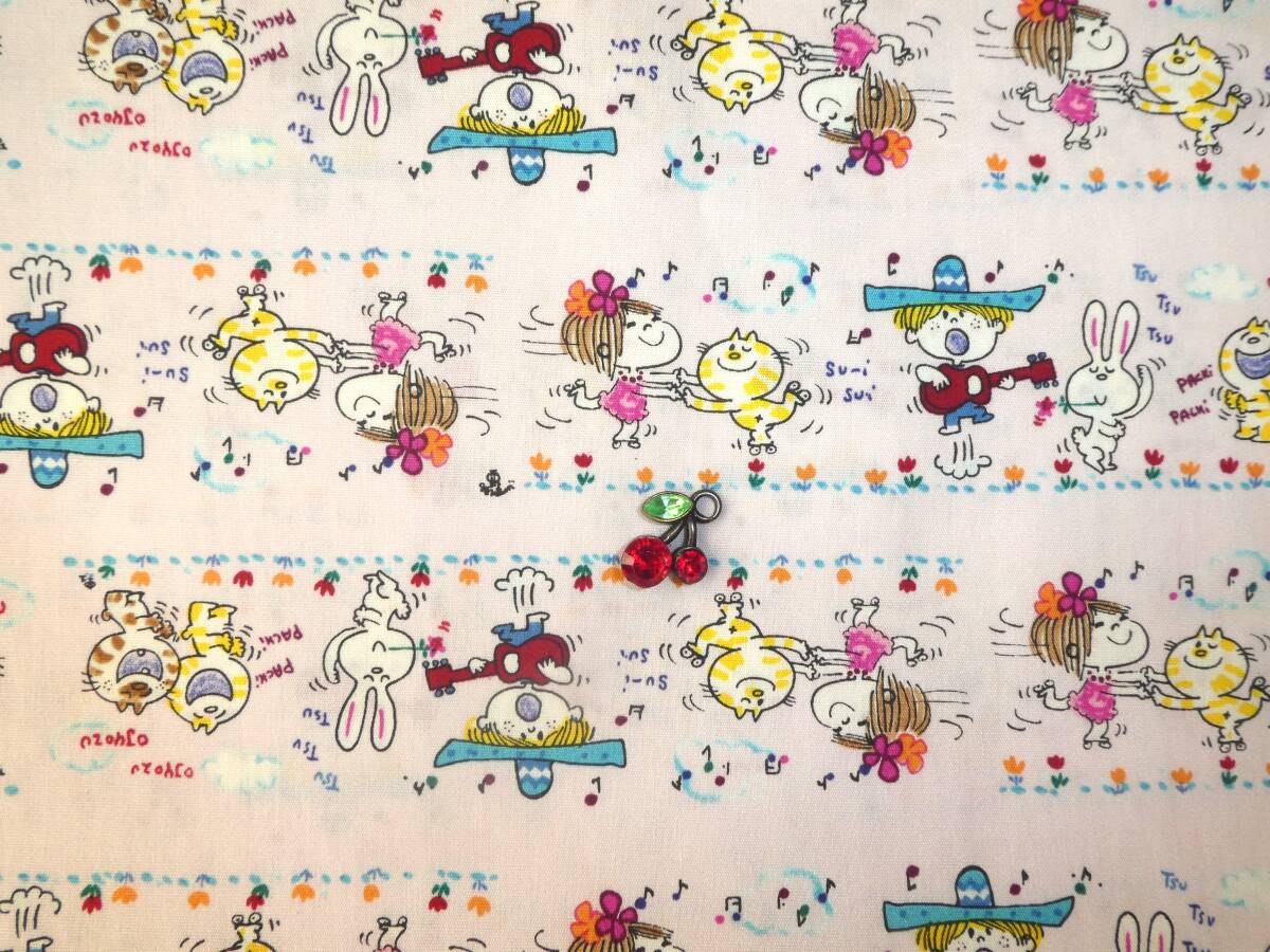 レア★水森亜土アニマル子ども柄生地はぎれ薄ピンク★昭和レトロ宇山内藤拍卖