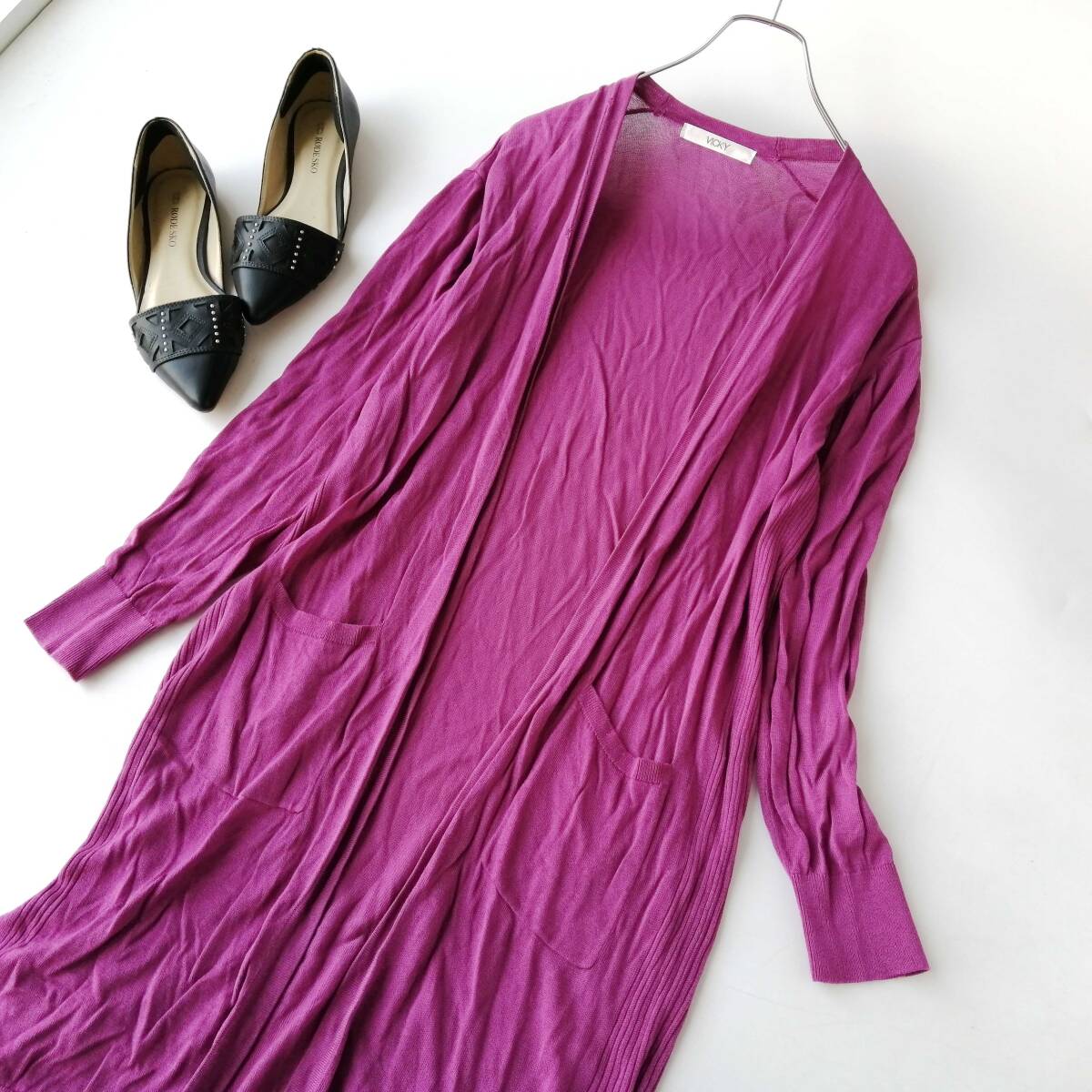 VICKY ビッキー レディース♪レーヨン&シルク ロングニットカーディガン フルオープン ピンクパープル 250627np【4点同梱で送料無料】拍卖