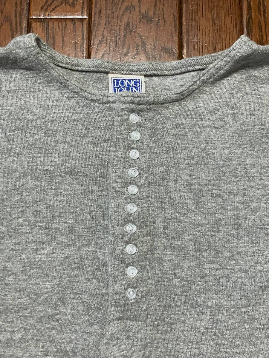 USA製 ロングジョン LONGJOHN 10ボタン ヘンリーネック カットソー L 霜降りグレー 半袖 Tシャツ アメリカ製拍卖
