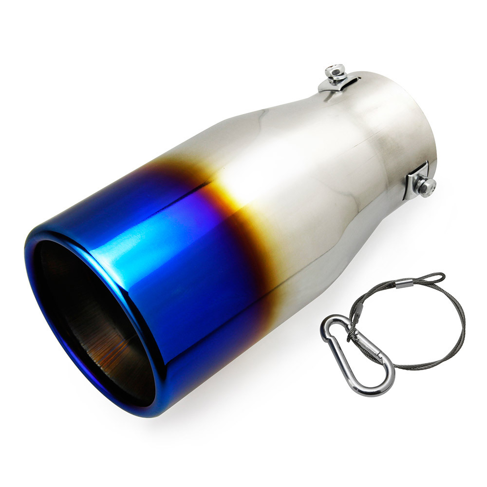 汎用「脱落防止ワイヤー付き」マフラーカッター 汎用 シングル チタン焼き ブルー 外装 カスタムパーツドレスアップ 約51mm~64mm適用拍卖