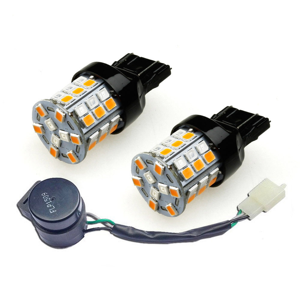 無極性 一球二色 T20/7443 45連SMD(24+21) LEDダブル球 橙/緑 リレー付 2個拍卖