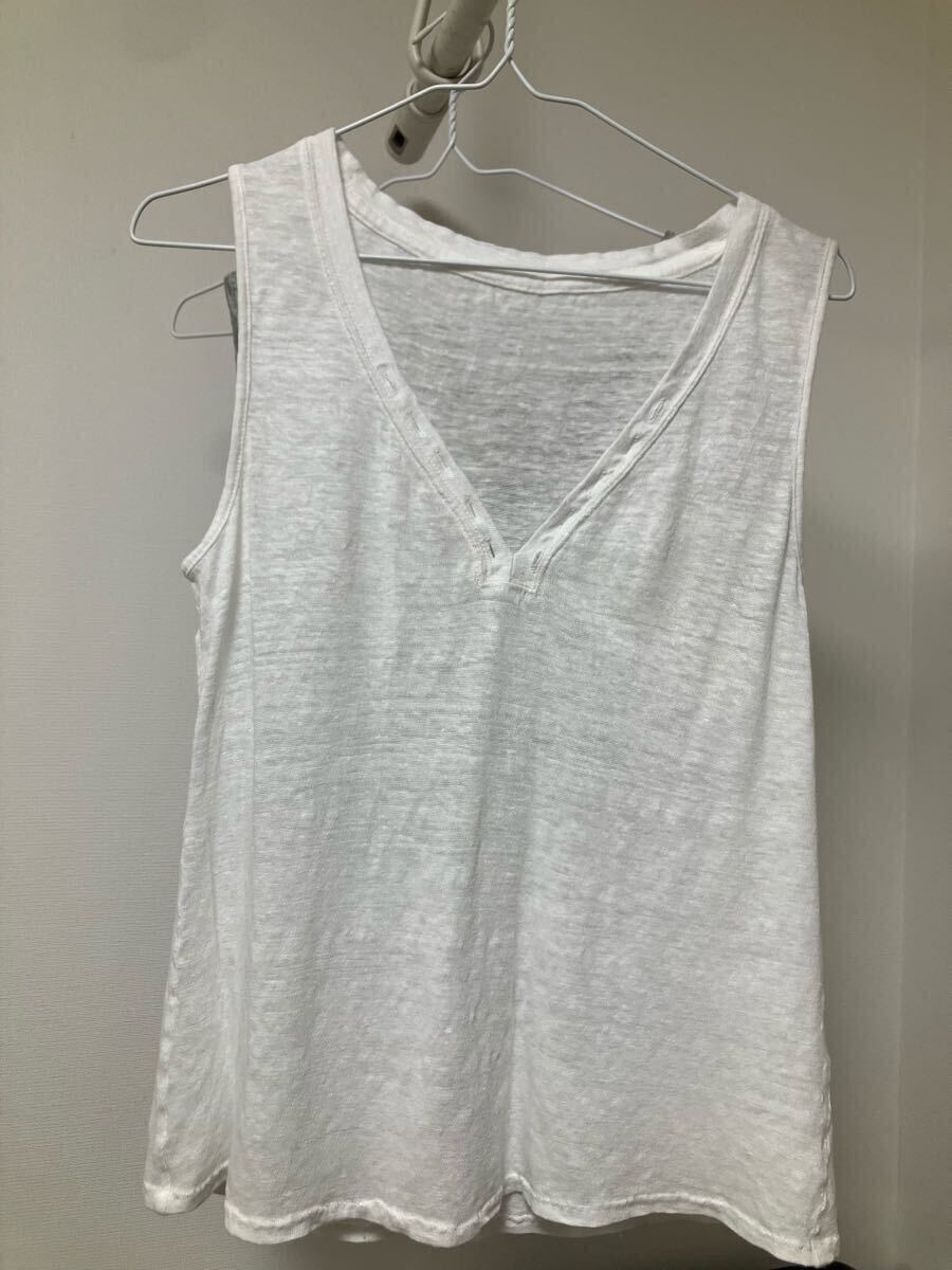 訳あり GAP リネン100% Vネック カットソー ノースリーブ ホワイト サイズXS 白 タンクトップ トップス カットソー拍卖