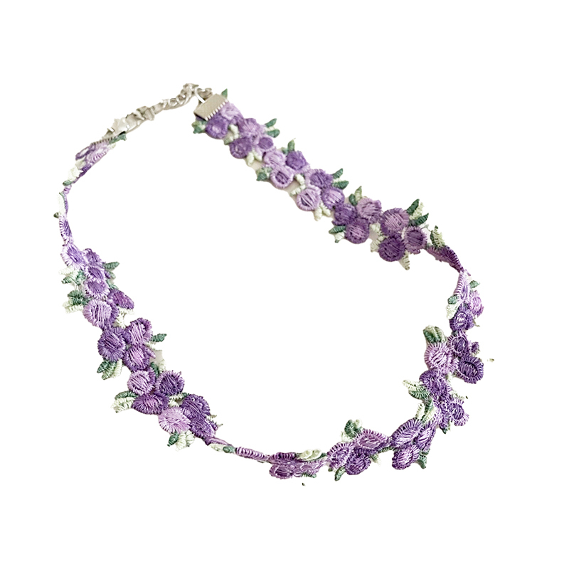 チョーカー ネックレス レディース 小花 フラワー 春 紫 パープル Choker 首輪 パーティー拍卖