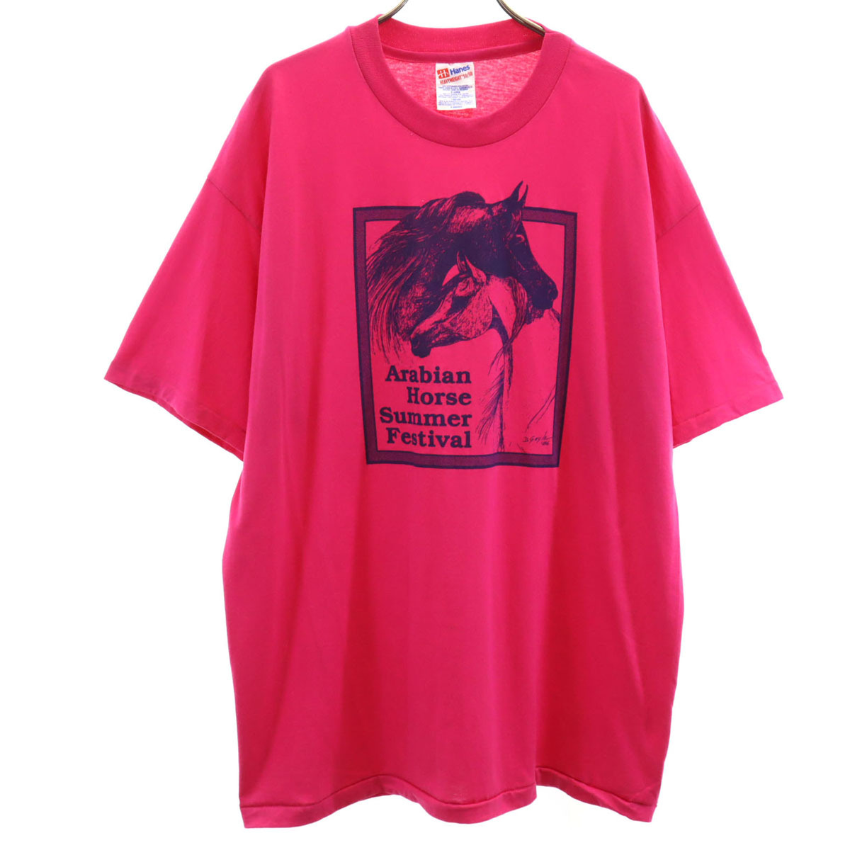 Hanes ヘインズ 90s オールド USA製 プリント 半袖 Tシャツ XL ピンク シングルステッチ メンズ拍卖
